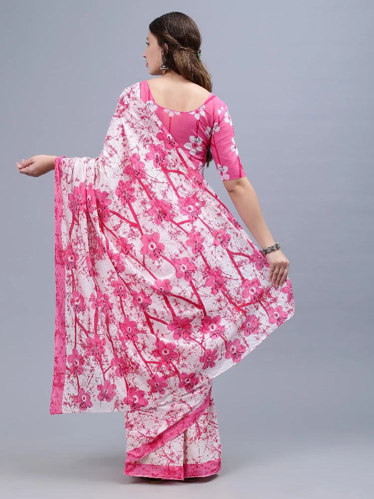Pink White Printed Malmal Cotton Saree-2.webp